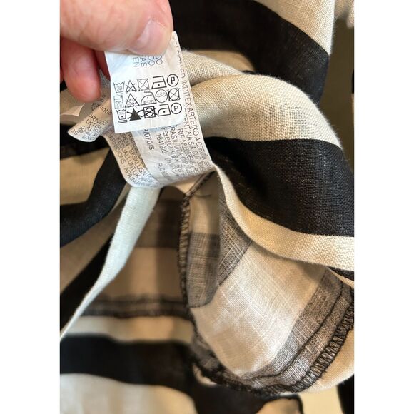 Zara Striped 100% Linen Top Black White Striped Top Gold Button Accent US/S EU/S - Picture 5 of 7